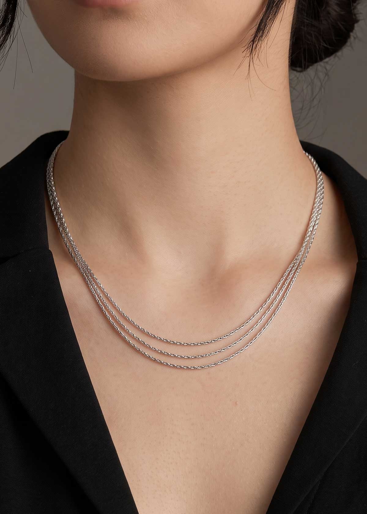 92.5 Sterling Silver Triple Layered Delicate Women Chain