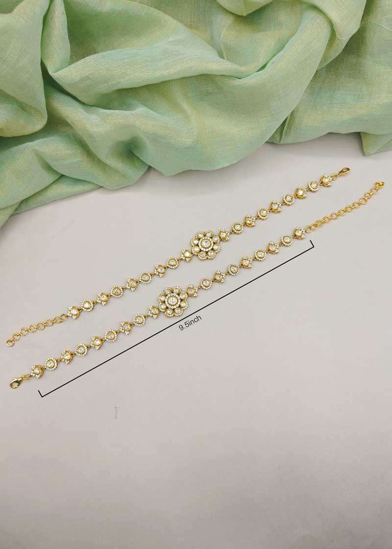 Kundan Floral Design With Cubic Zircon Antique Gold Adjustable Payal/ Anklet For Women