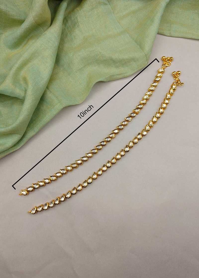 Classic Polki Style Kundan Antique Gold Plated Adjustable Payal/ Anklet For Women