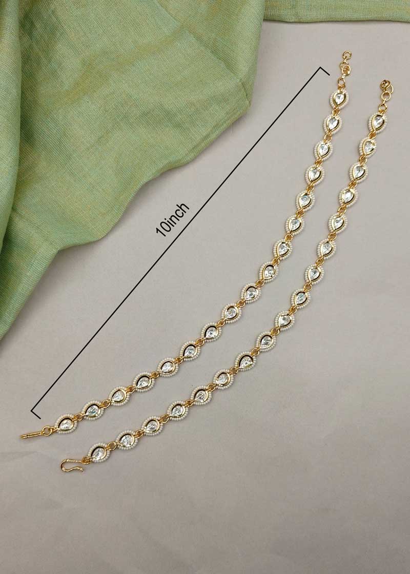 Sparkling Tear Drop Kundan And Pearl Adjustable Payal/ Anklet For Women