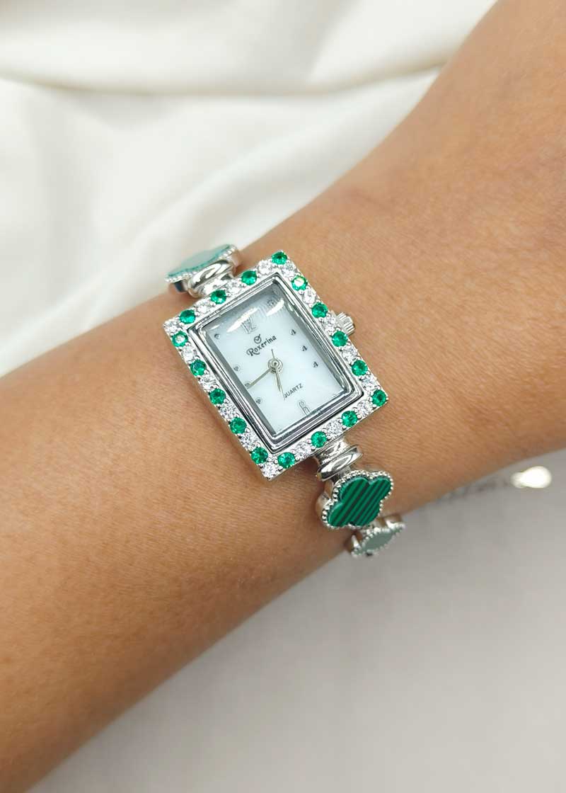 92.5 Sterling Silver Cubic Zircon Clover Watch For Women