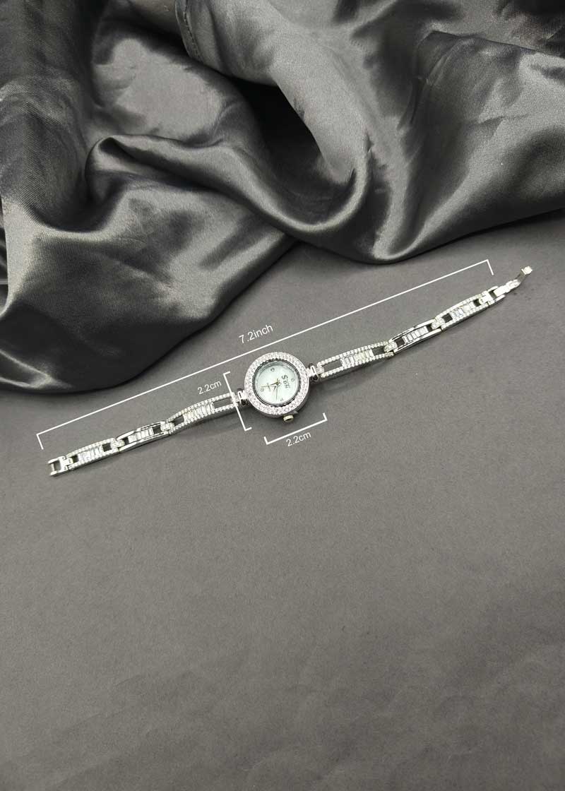 92.5 Sterling Silver Round Cubic Zircon Women Watch