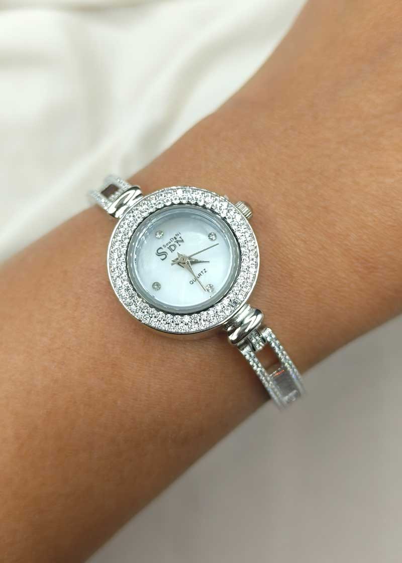 92.5 Sterling Silver Round Cubic Zircon Women Watch