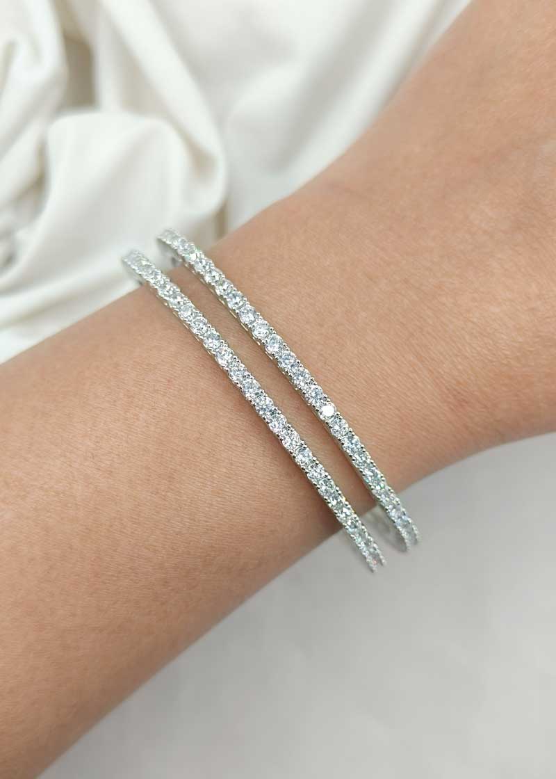 Elegant Trio Plated Solitaire Style Cubic Zircon Fixed Bangle (Pair)