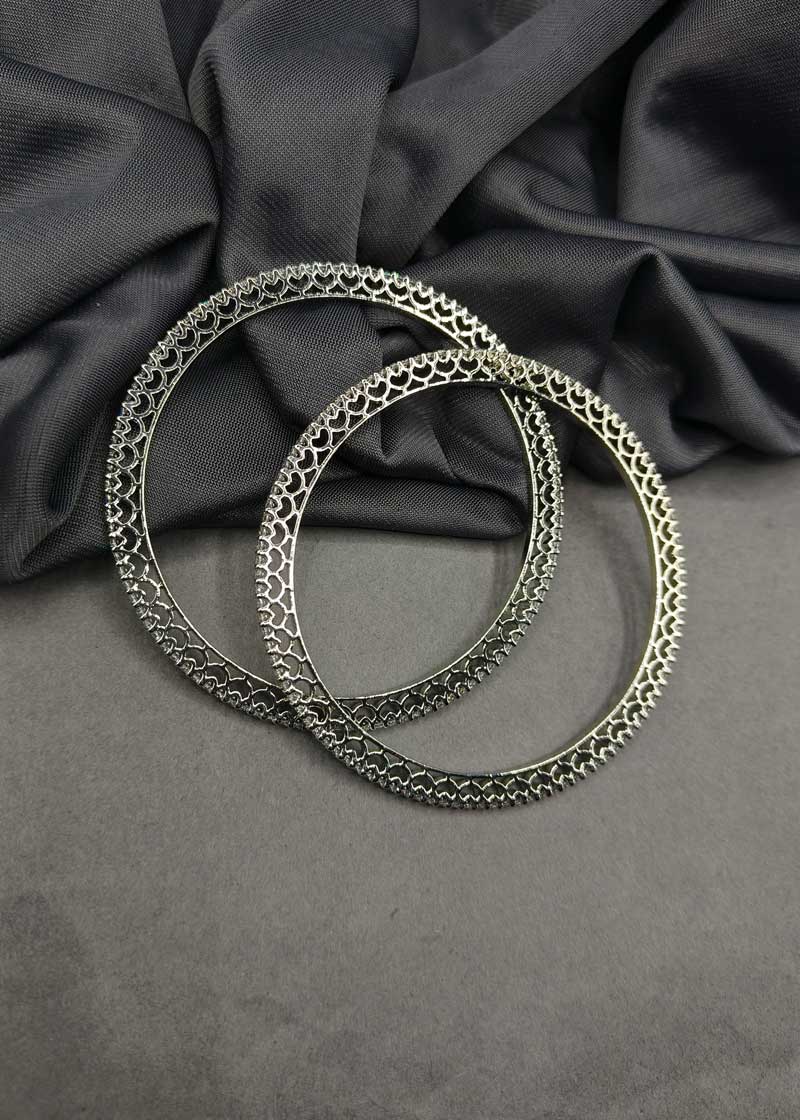 Versatile Trio Plated Solitaire Line Cubic Zircon Tennis Style Fixed Bangle (Pair)