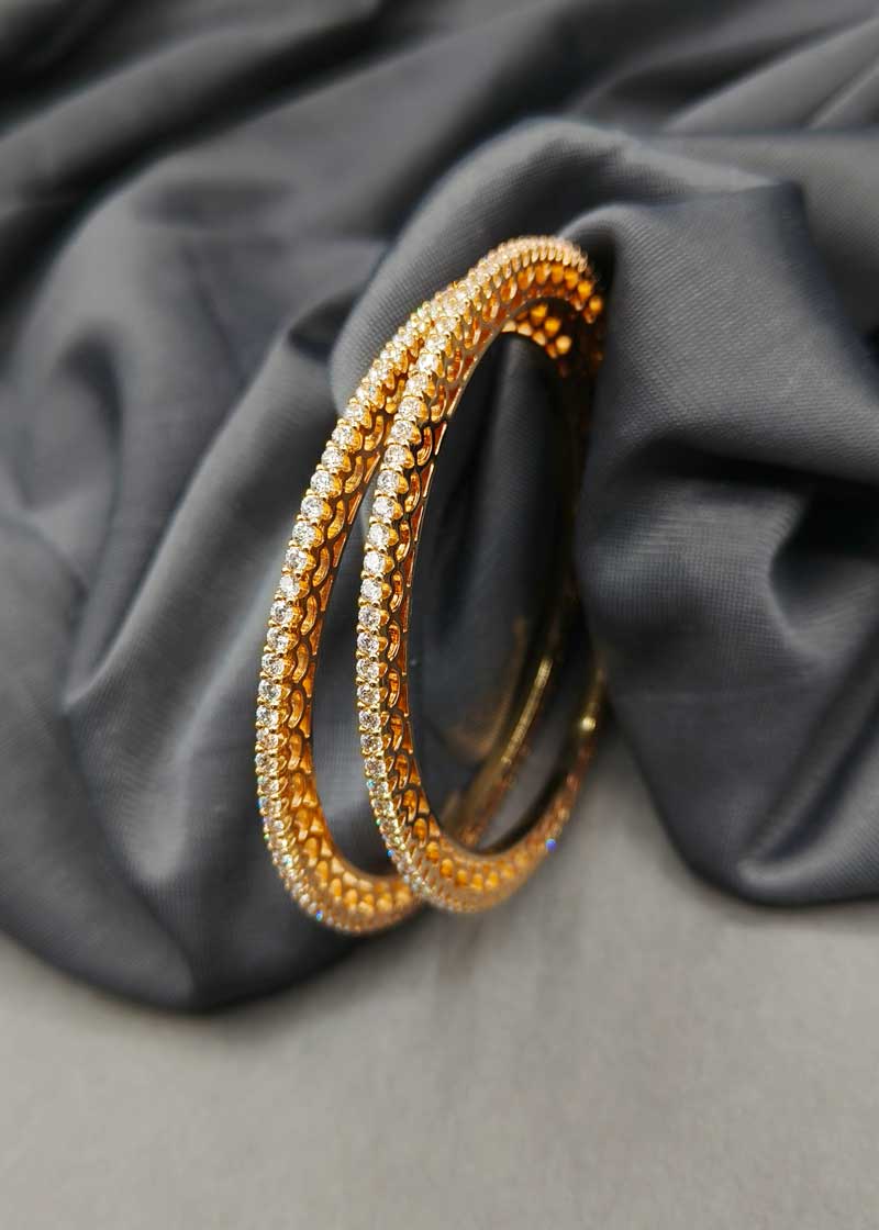 Versatile Trio Plated Solitaire Line Cubic Zircon Tennis Style Fixed Bangle (Pair)