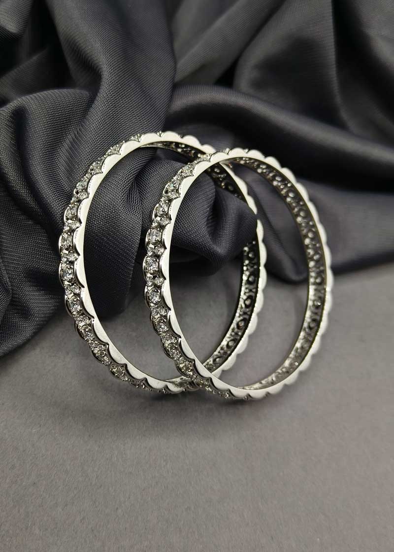 Dazzling Cubic Zircon Silver Plated Bangle For Women (Pair)