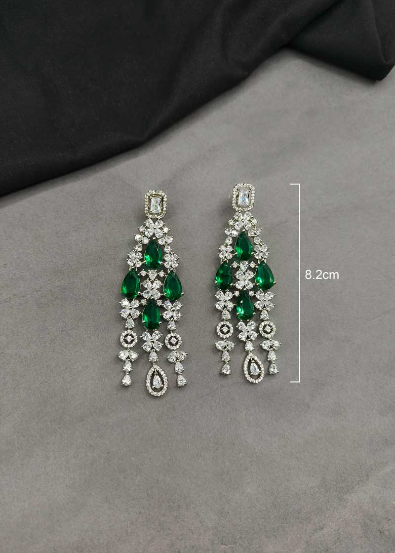 Royal Green Teardrop And Cubic Zircon Silver Plated Choker Set With Maang Tikka