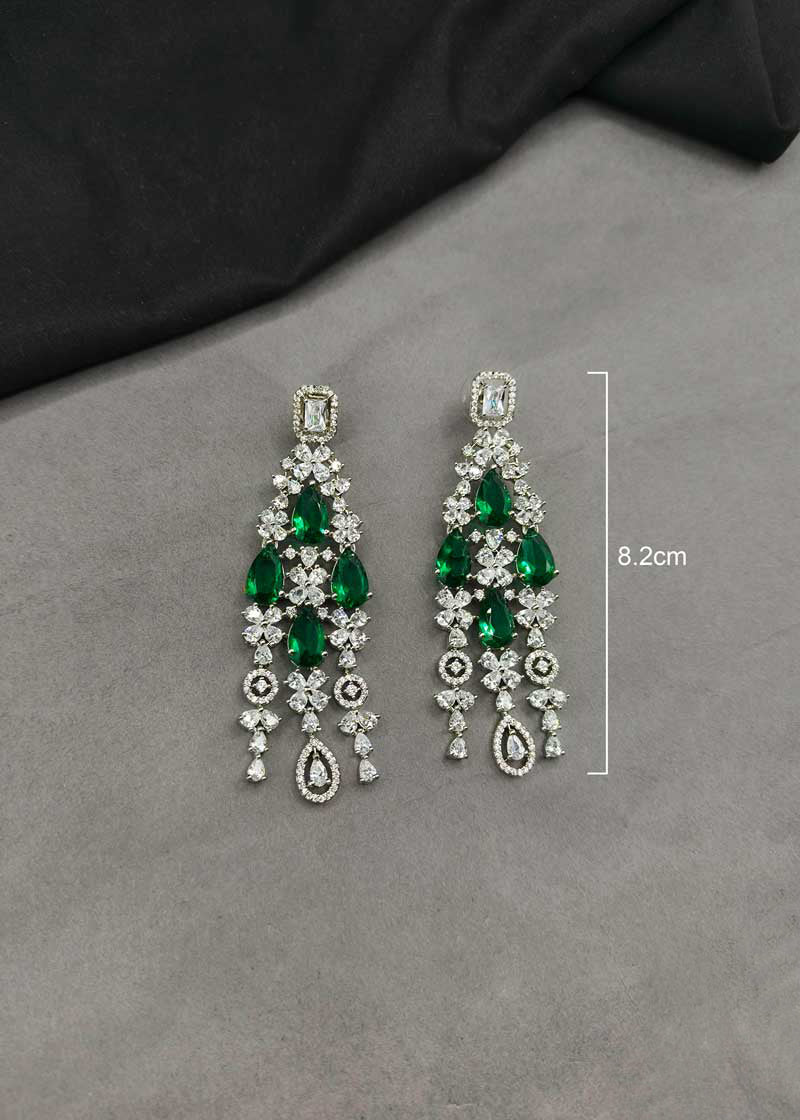 Royal Green Teardrop And Cubic Zircon Silver Plated Choker Set With Maang Tikka