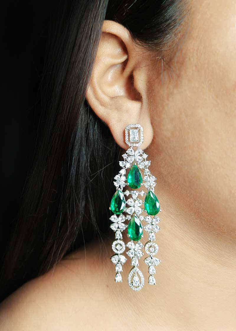 Royal Green Teardrop And Cubic Zircon Silver Plated Choker Set With Maang Tikka