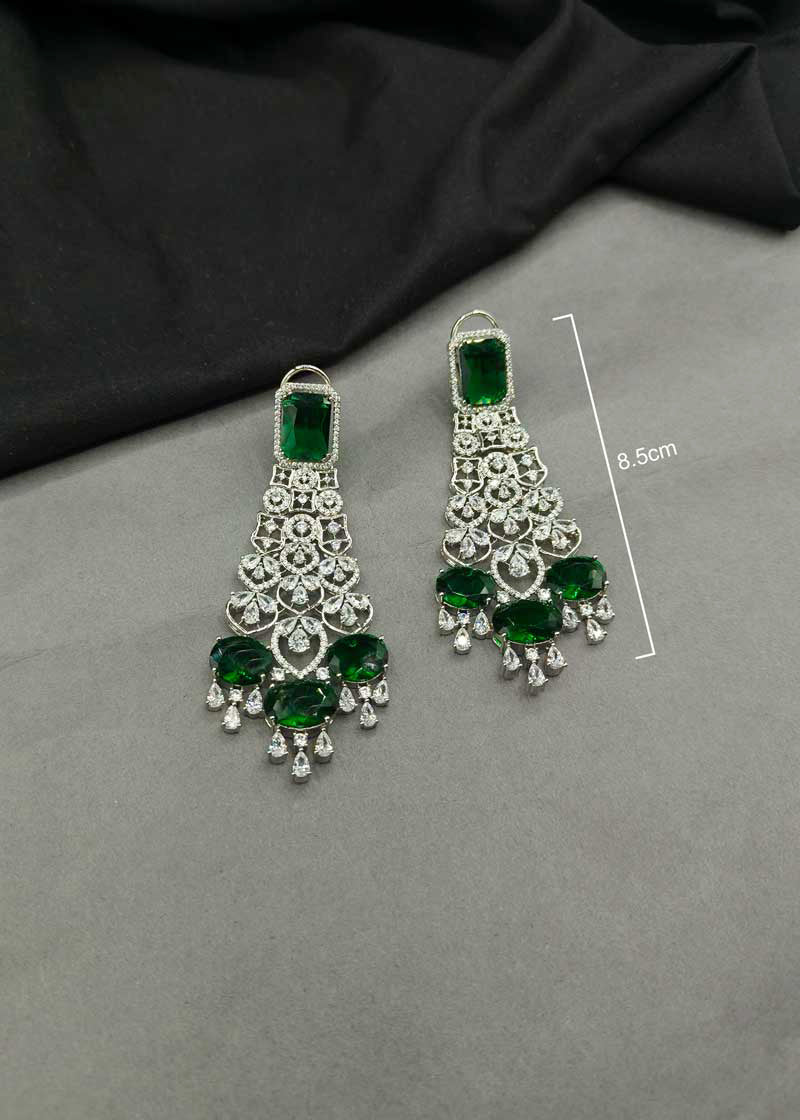 Large Emerald And Cubic Zircon Silver Plated Floral Choker Style Necklace Set