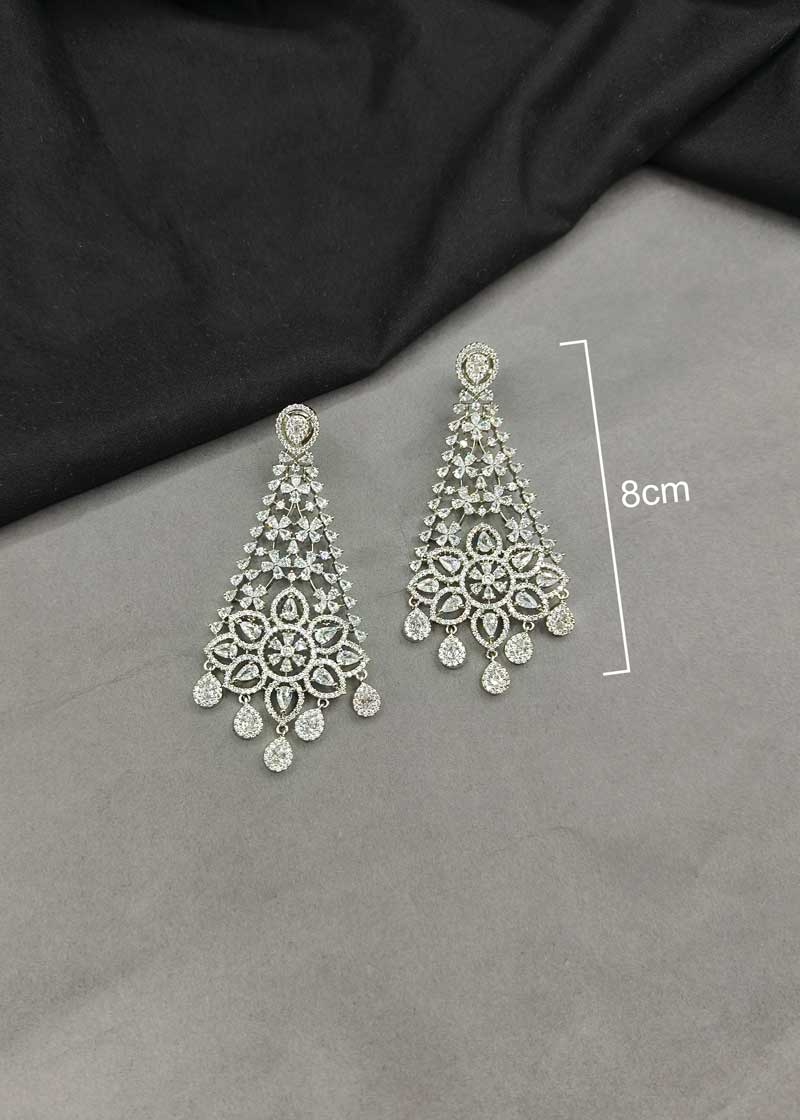 Delicate Floral Lace Cubic Zircon Silver Plated Choker Set With Maang Tikka