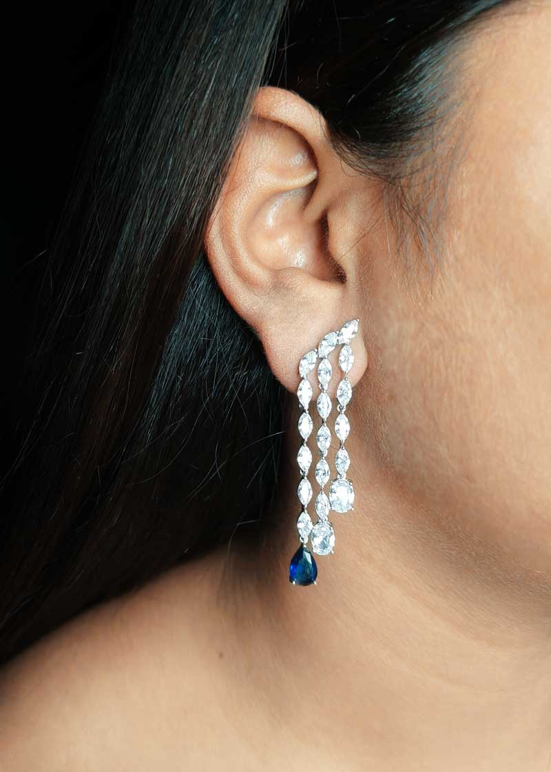 Marquise Cut Multi Row Lace Diamond Silver Plated Choker Necklace Set