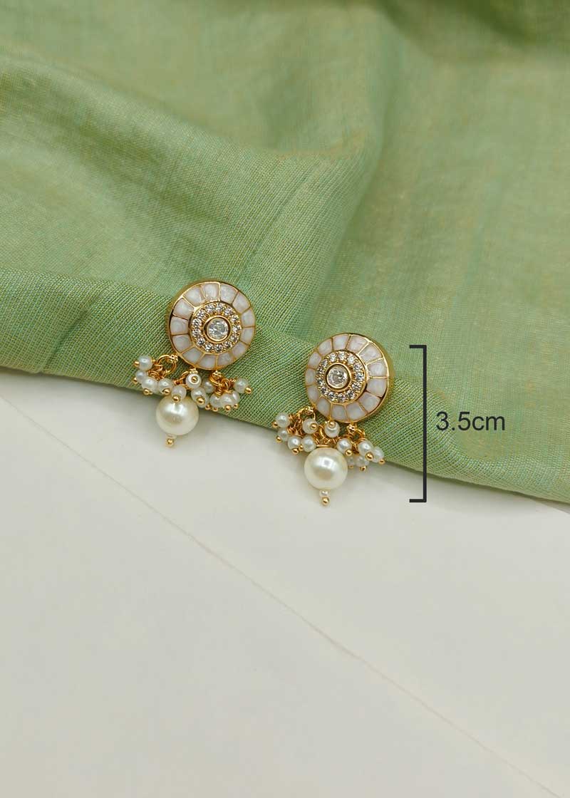 Gold Plated Kundan And Cubic Zircon With Pearl Meenakari Choker Necklace Set