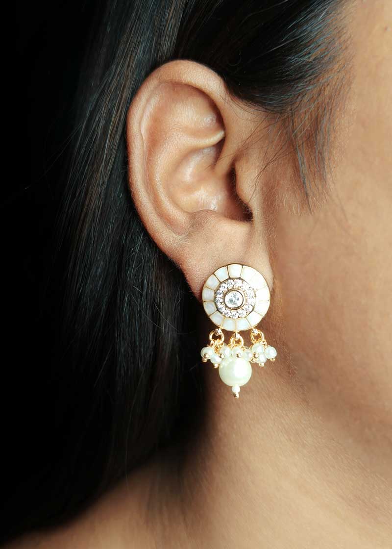 Gold Plated Kundan And Cubic Zircon With Pearl Meenakari Choker Necklace Set