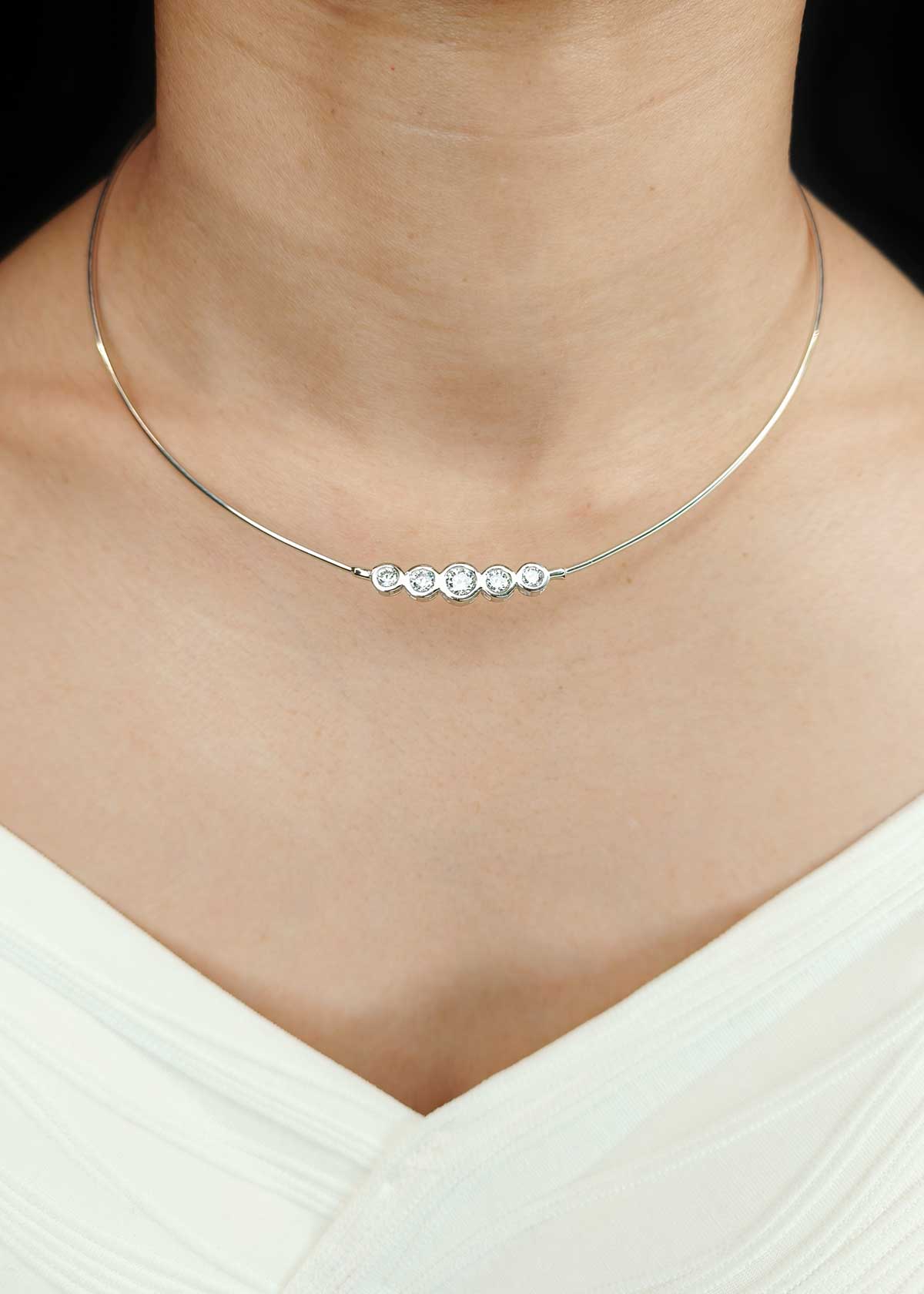 92.5 Sterling Silver Cubic Zircon Minimalist Wire Choker Style Necklace Set