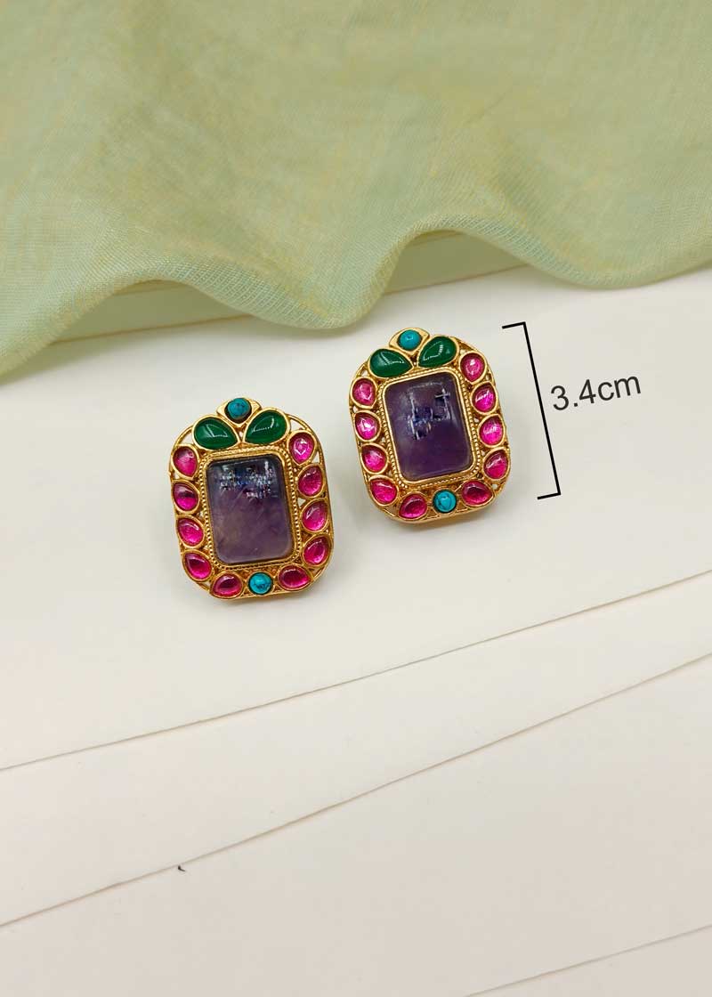 Kundan And Multi Stone Matt Gold Plated Pendant Set With Adjustable Snake Chain