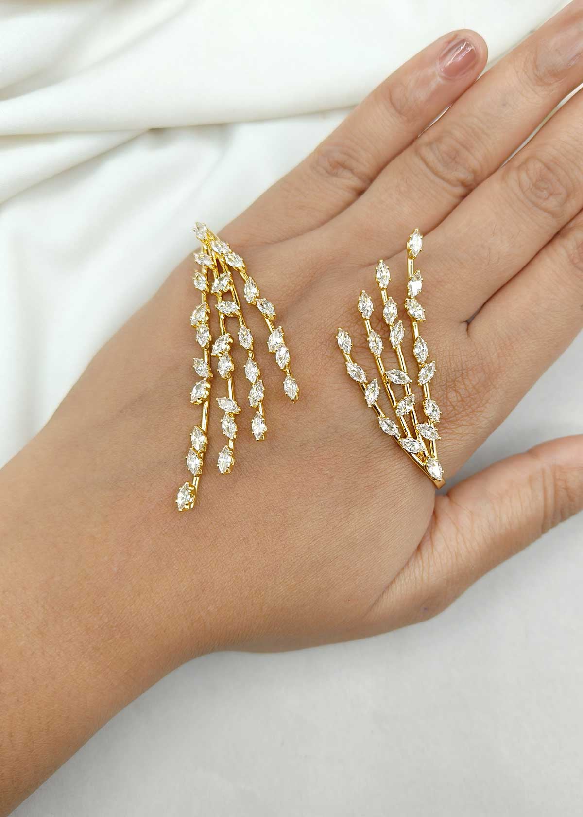 Designer Marquise Diamond Gold Plated Hand Cuff Palm Bracelet