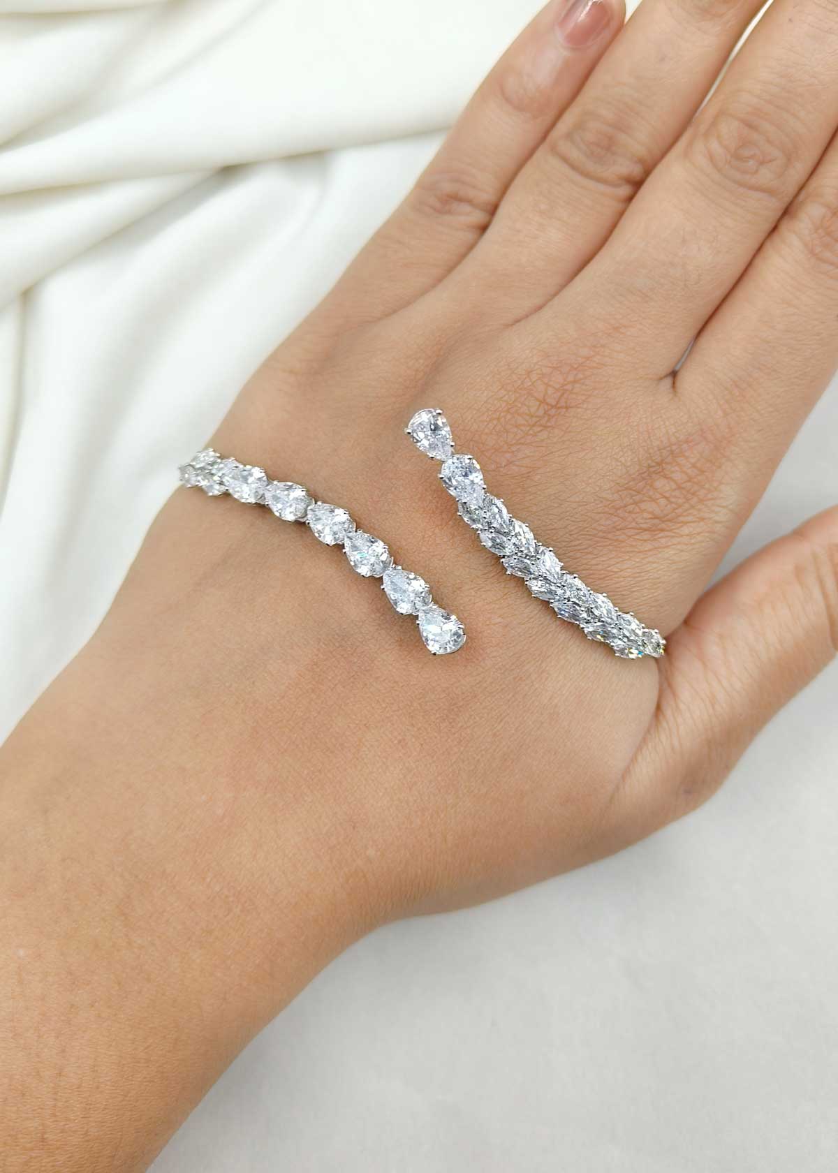Marquise And Teardrop Shaped Diamond Duel Plated Hand Cuff Palm Bracelet