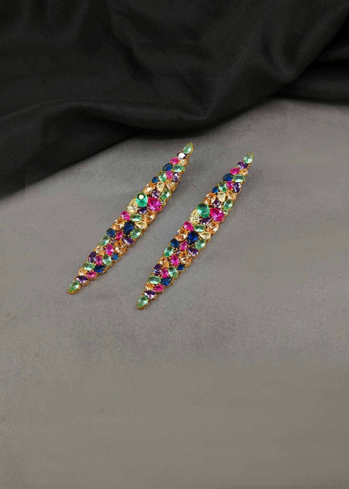 Multi Cut Fancy Geometric Gold And Silver Plated Diamond Long Earrings