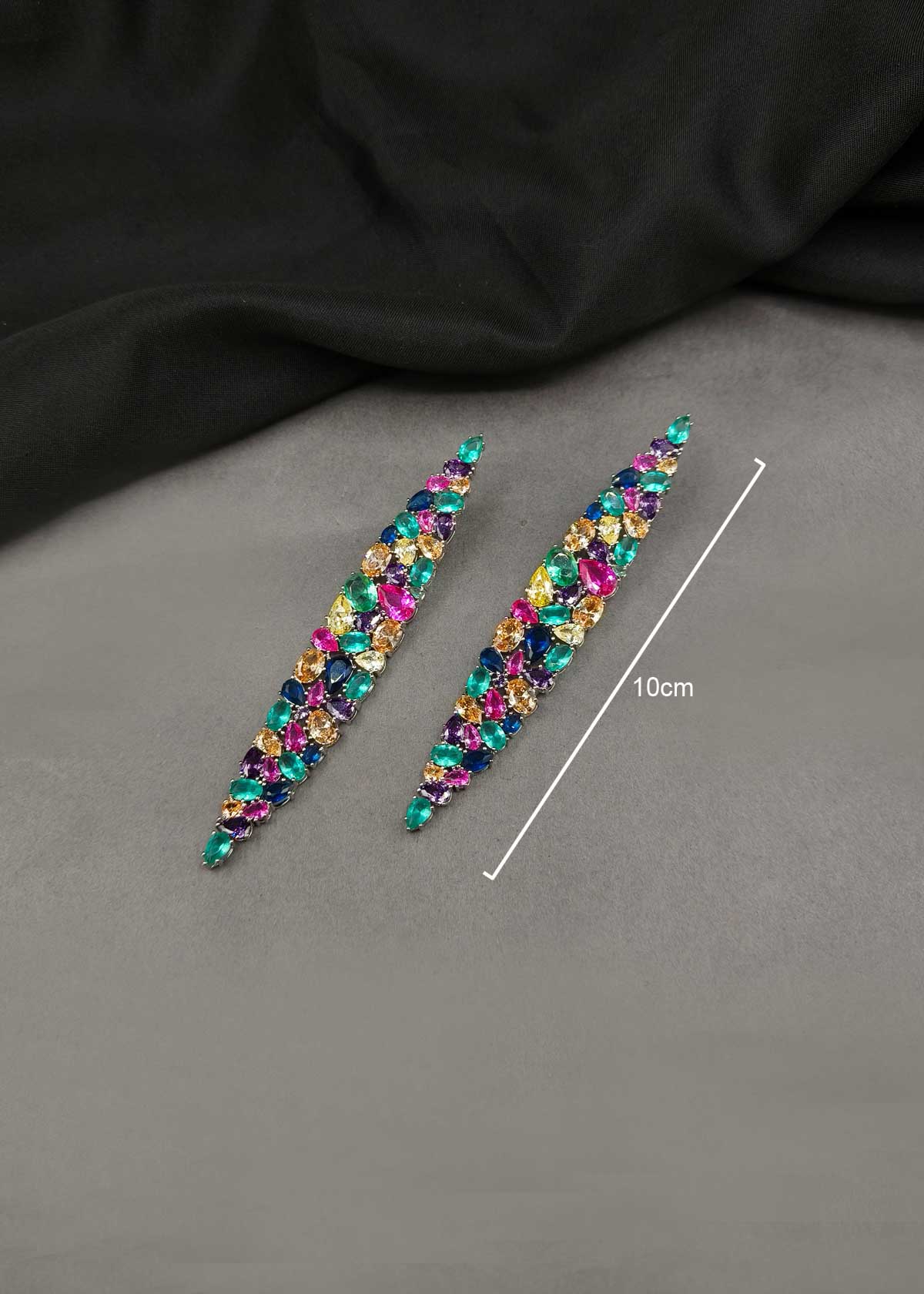 Multi Cut Fancy Geometric Gold And Silver Plated Diamond Long Earrings