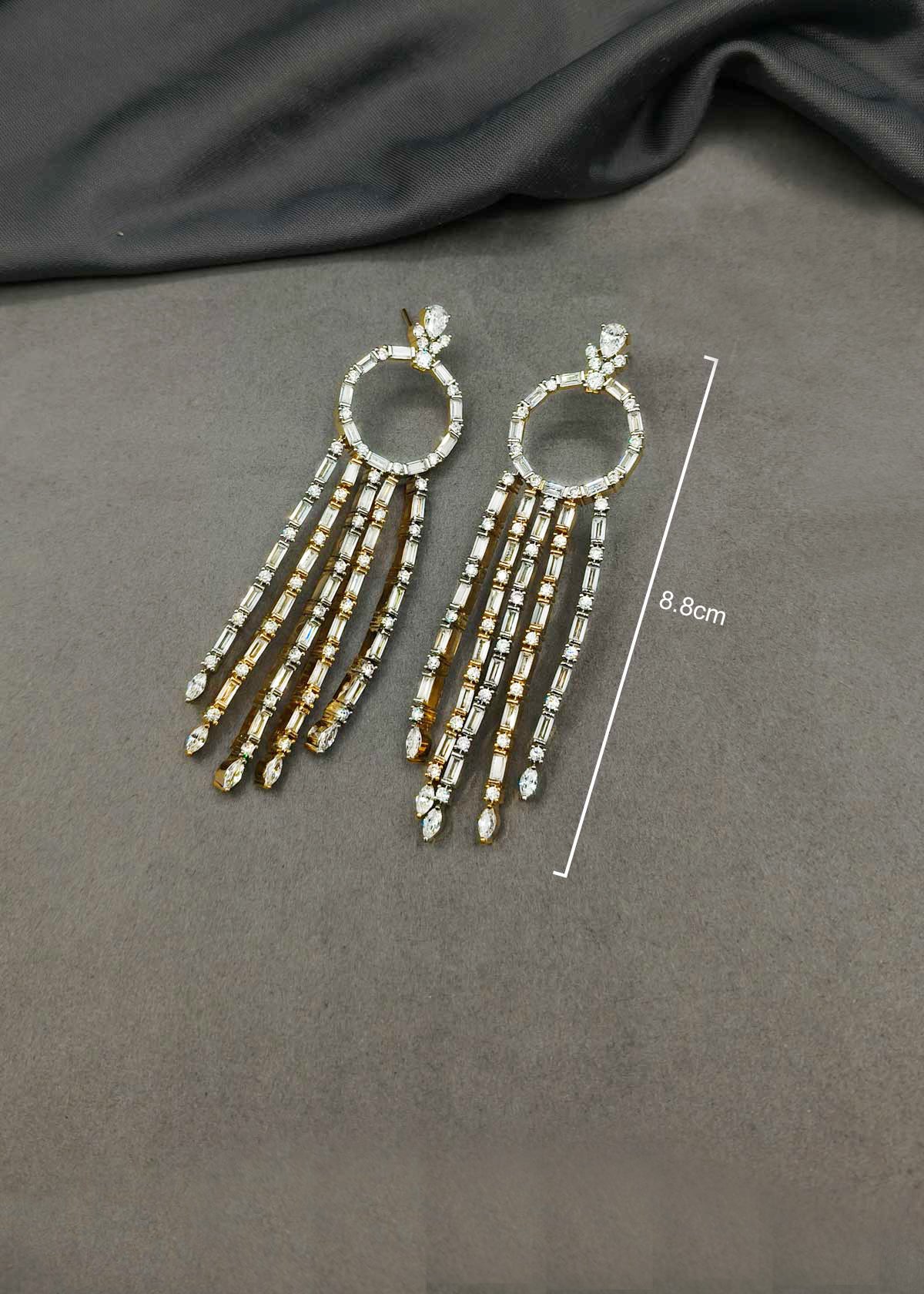 Radiant Dual Tone Geometric Marquise Diamond Long Earrings