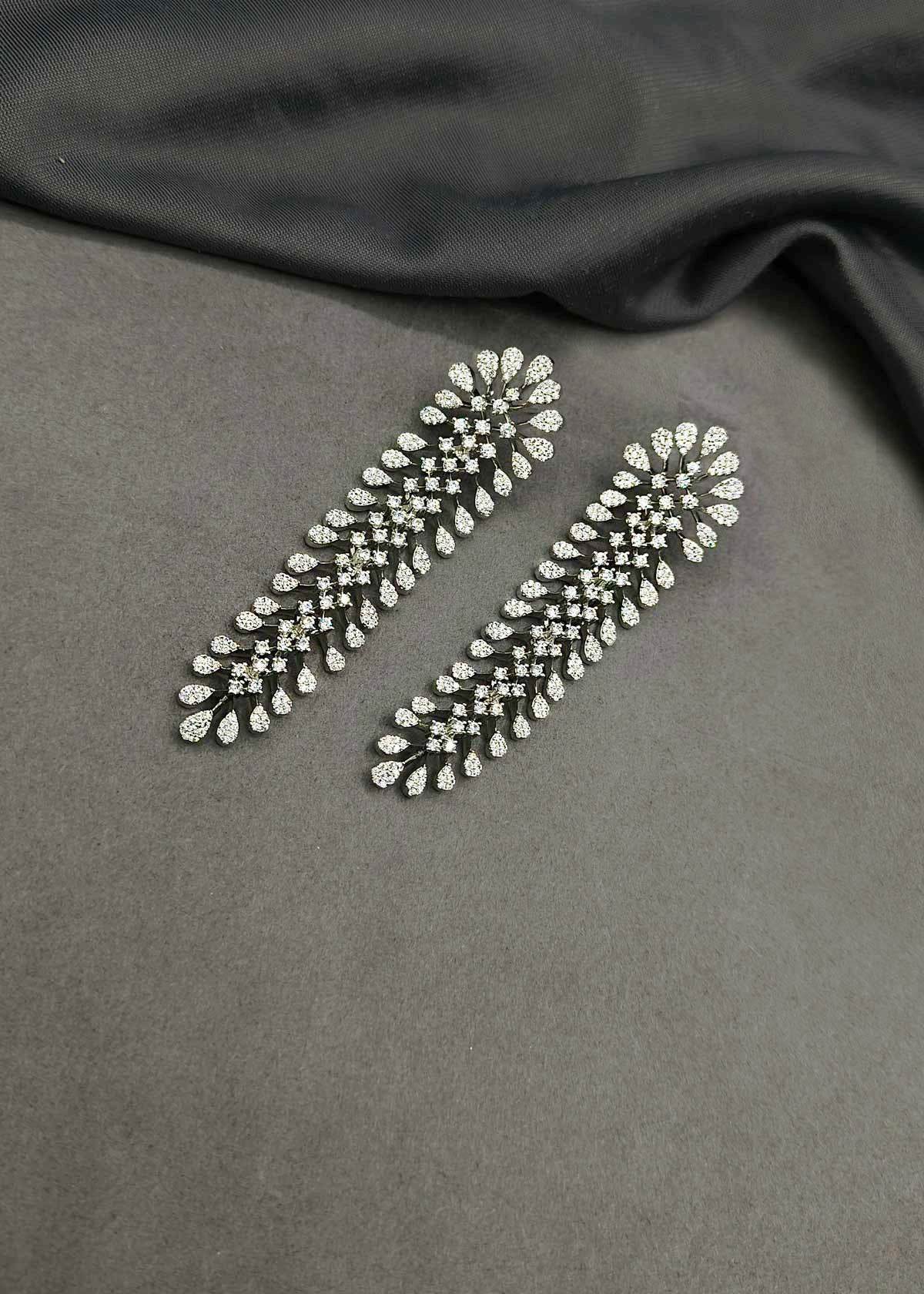 Sparkling Cubic Zircon Silver Plated Cascading Leaf Drop Earrings