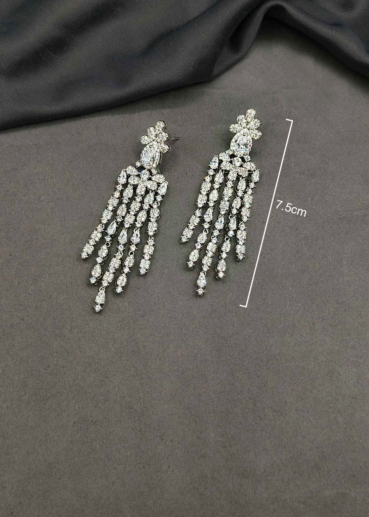 Modern Silver Plated Cubic Zircon Tear Drop Long Earrings