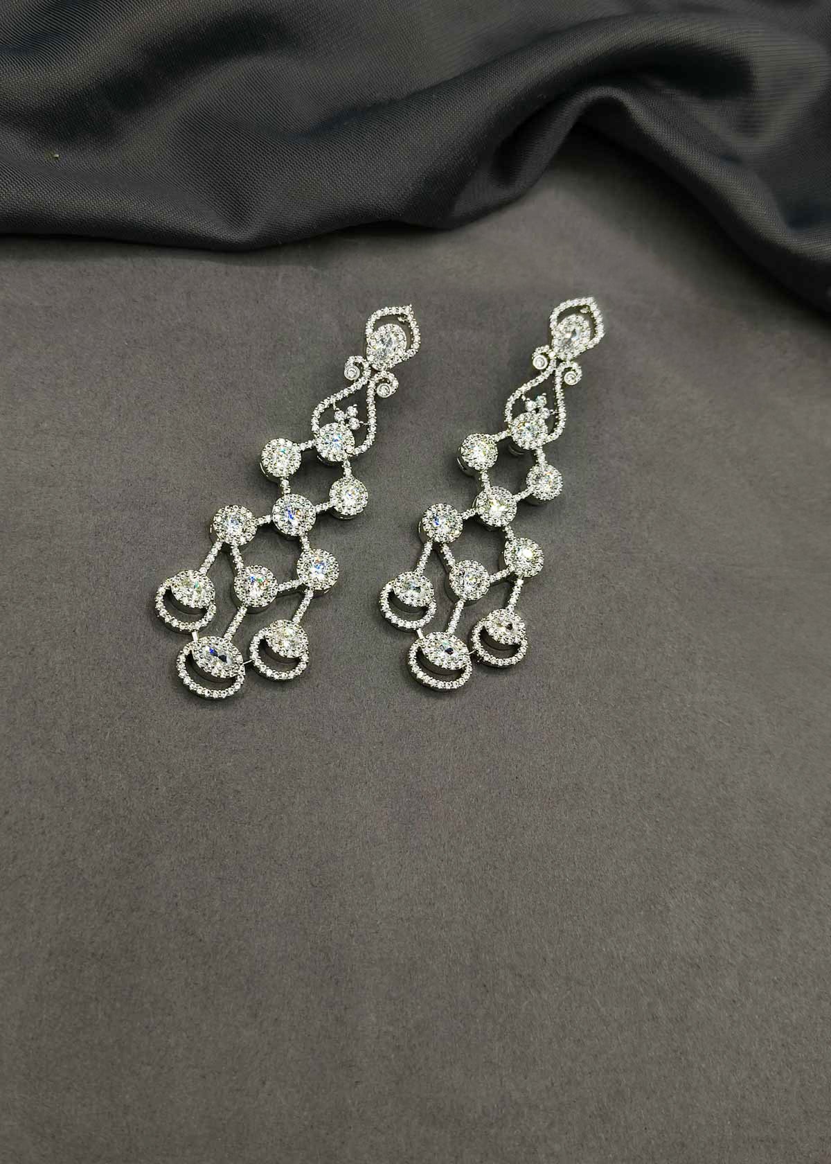 Silver Plated Cubic Zircon Chandelier Long Earrings
