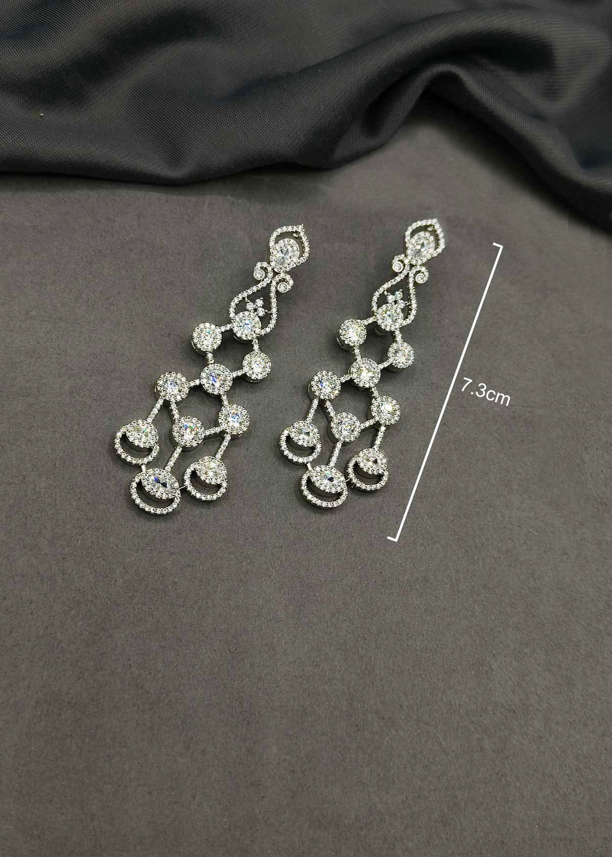 Silver Plated Cubic Zircon Chandelier Long Earrings