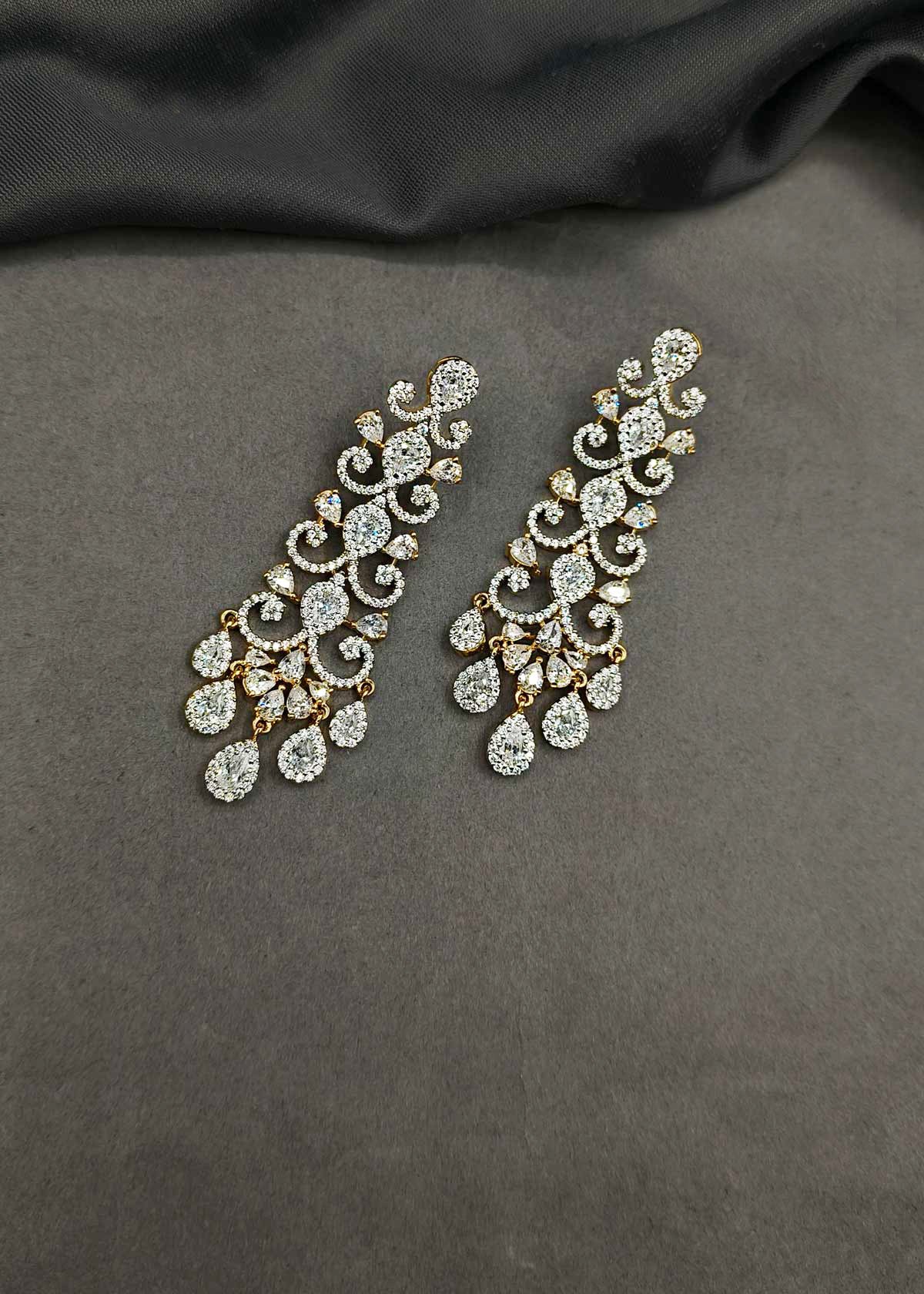 Sparkling Gold And Silver Plated Tear Drop Cubic Zircon Long Earrings