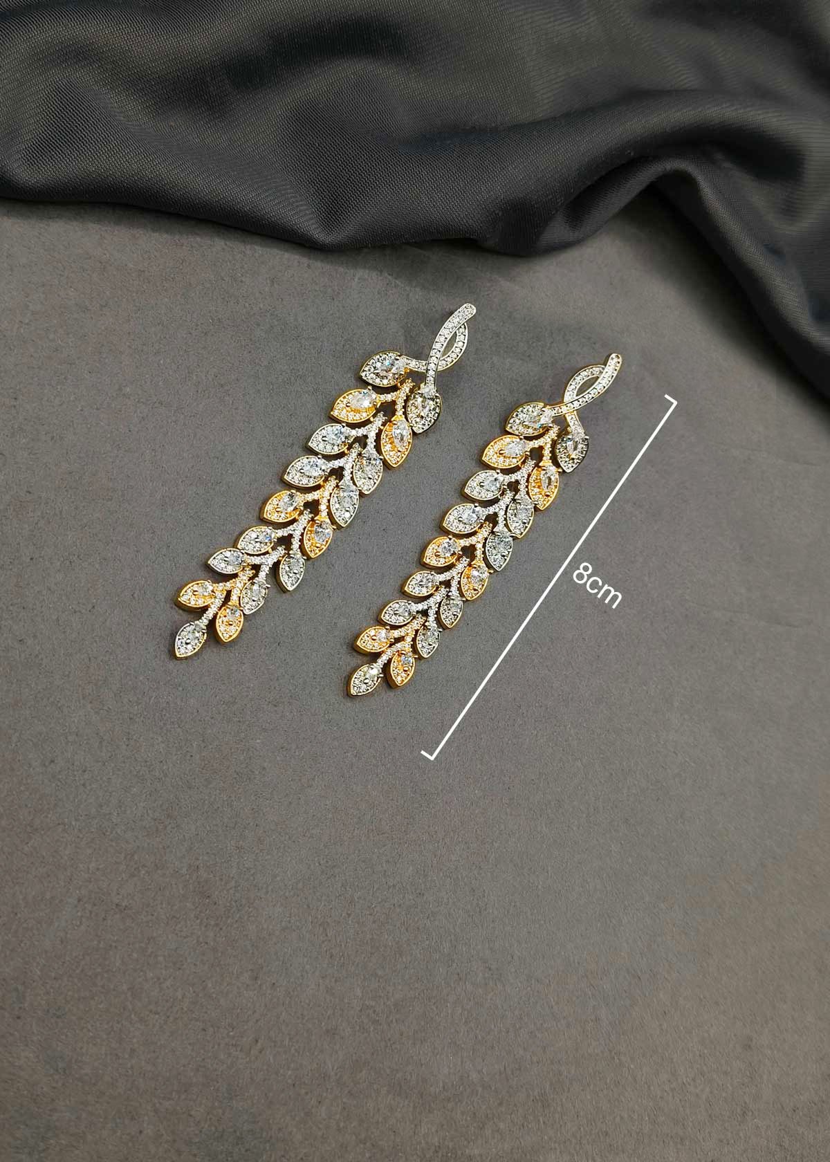 Two Tone Cubic Zircon Leaf Design Earrings