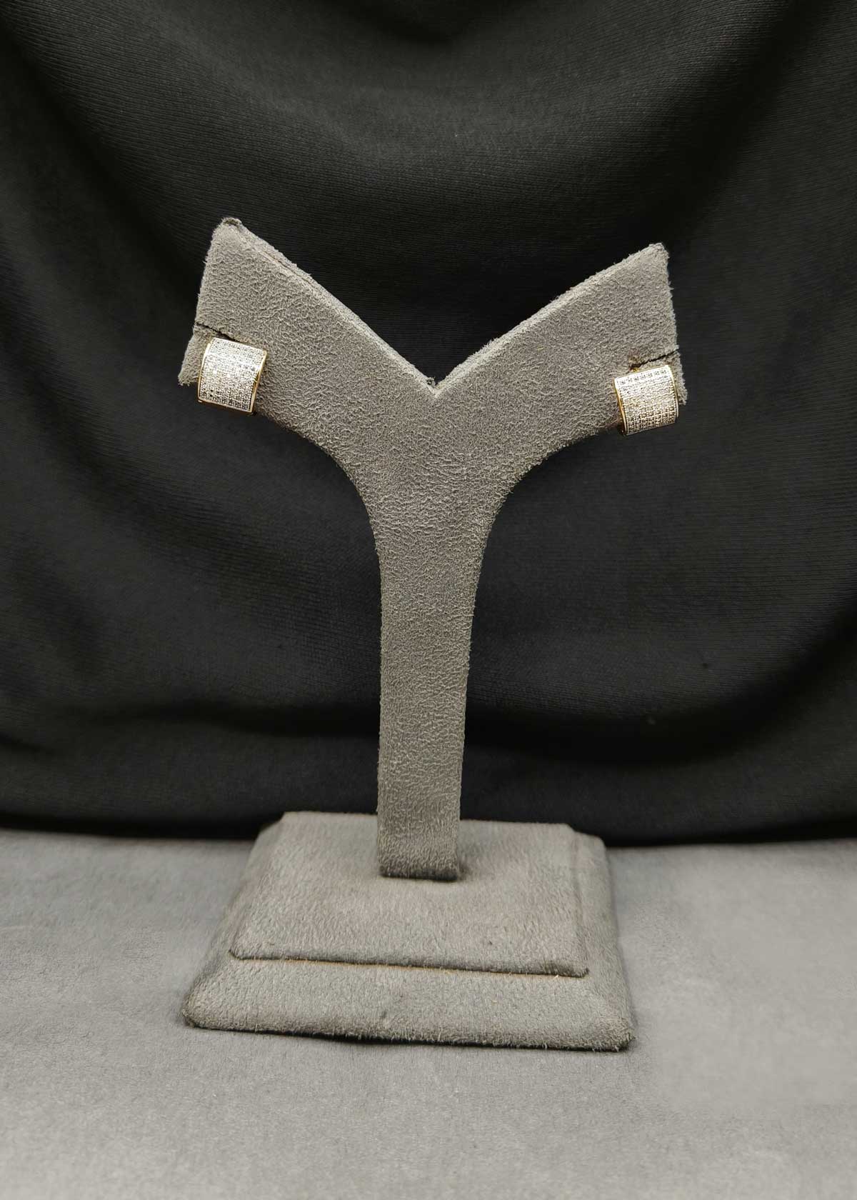 Dual Tone Cubic Zircon Pave Set Rectangular Small Bali Earrings For Women