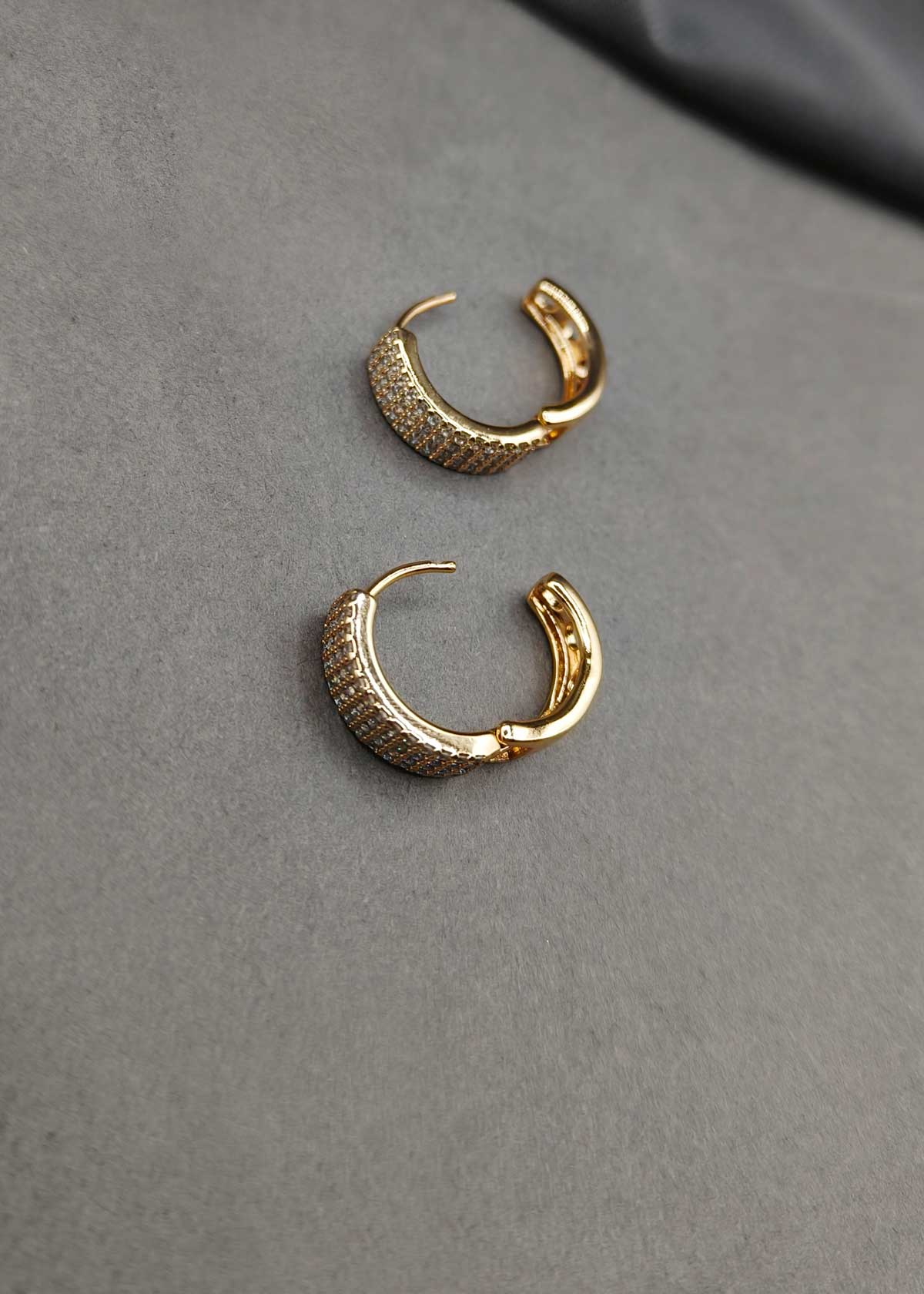 Sparkling Micro Pave Gold Plated Triple Row Cubic Zircon Bali Earrings For Women