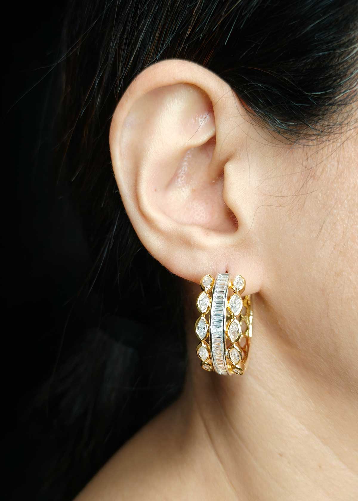 Elite Two Tone Marquise Cut Cubic Zircon Bali Earrings For Women