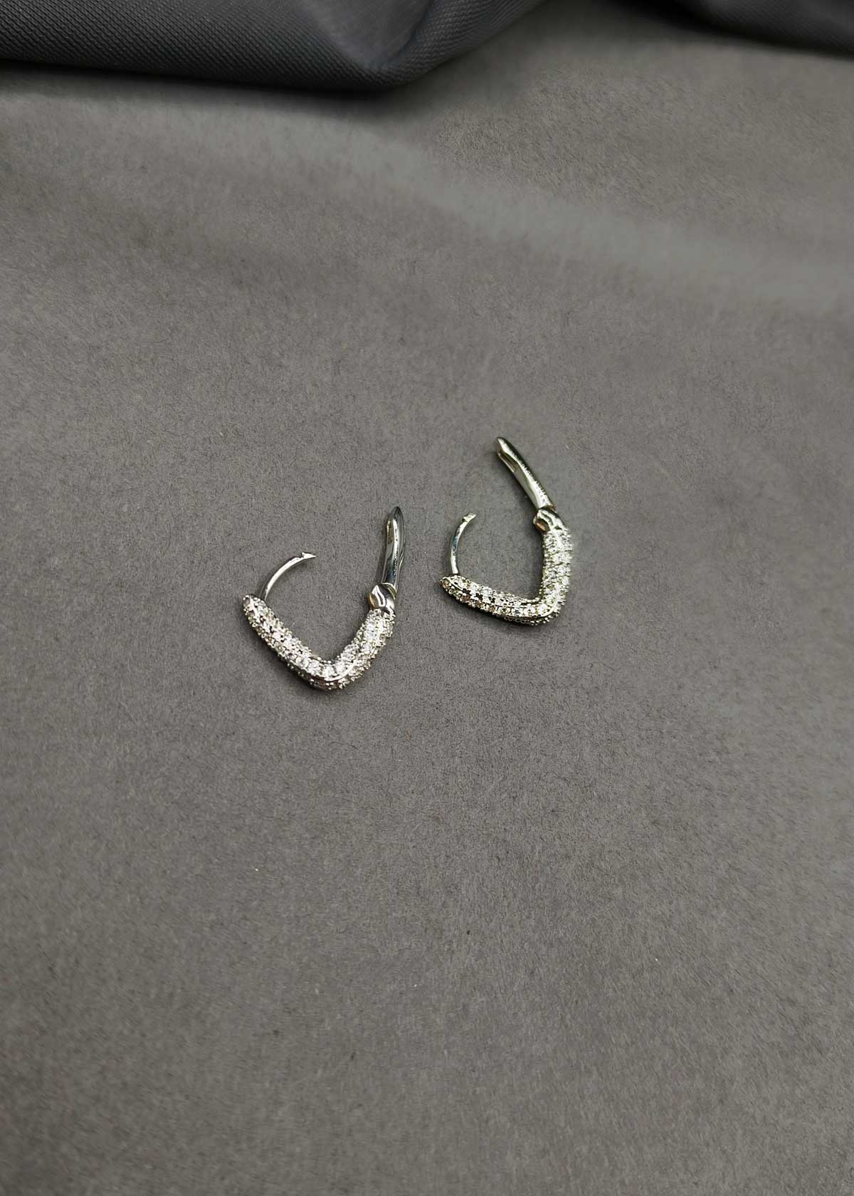 Sparkling Geometric V Shape Silver Plated Cubic Zircon Pave Bali Earrings For Women