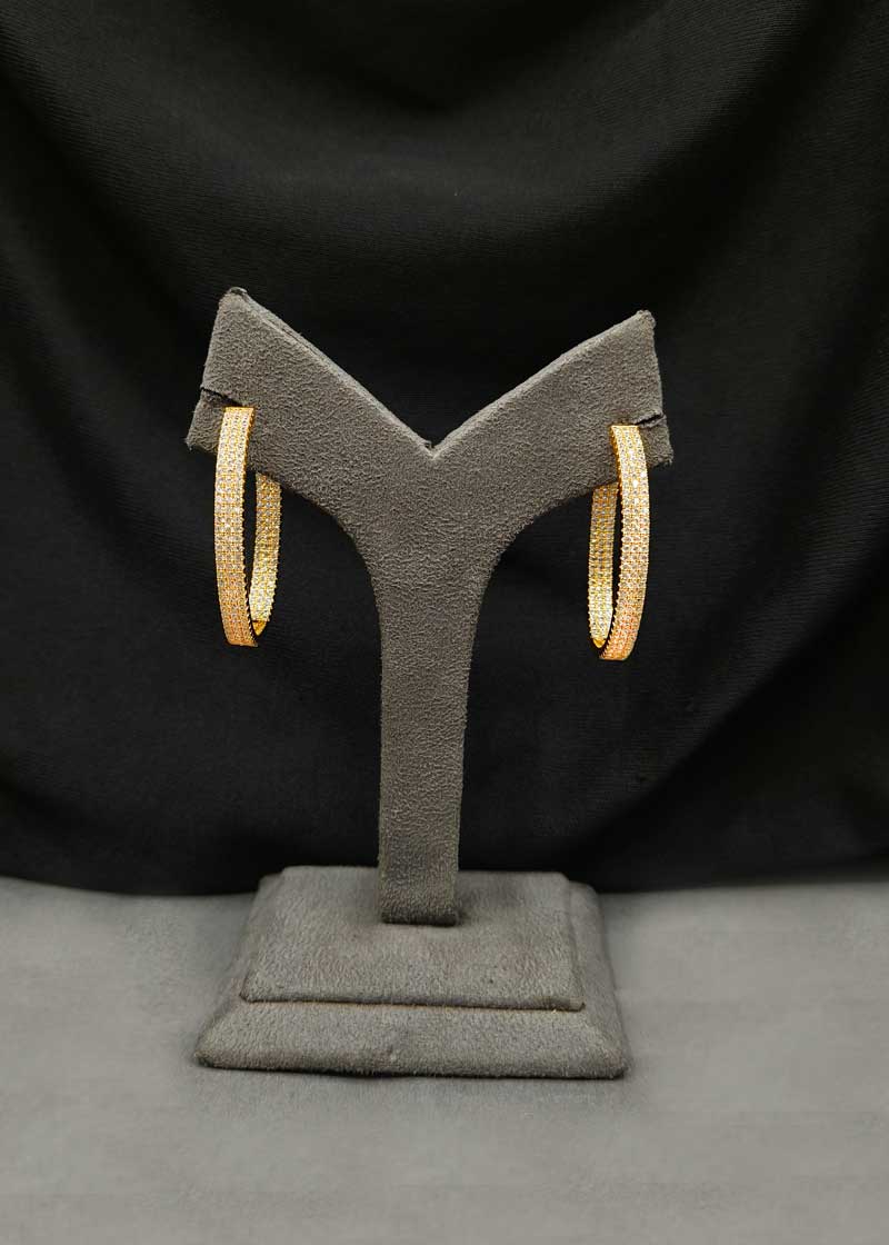 Oval Shape Cubic Zircon Dual Tone Bali Hoop Earrings For Women