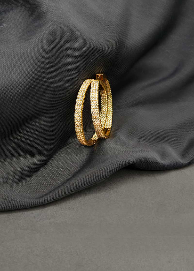 Oval Shape Cubic Zircon Dual Tone Bali Hoop Earrings For Women