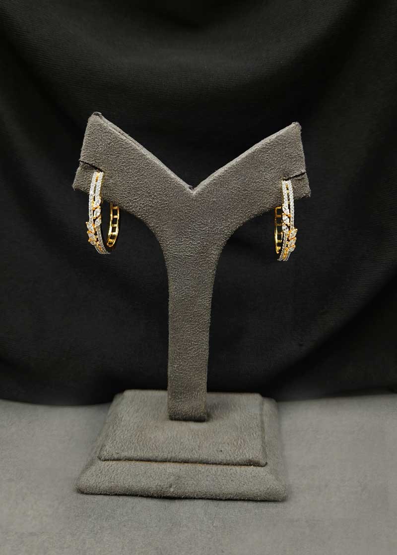 Floral Inspired Marquise Cubic Zircon Two Tone Bali Hoop Earrings For Women