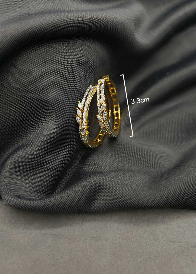 Floral Inspired Marquise Cubic Zircon Two Tone Bali Hoop Earrings For Women