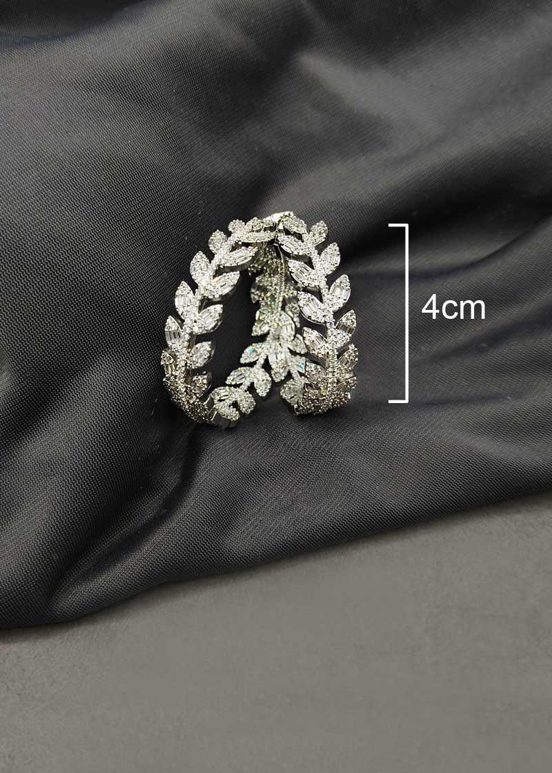 Shimmering Cubic Zircon Leaf Pattern Dual-Tone Bali Hoop Earrings For Women