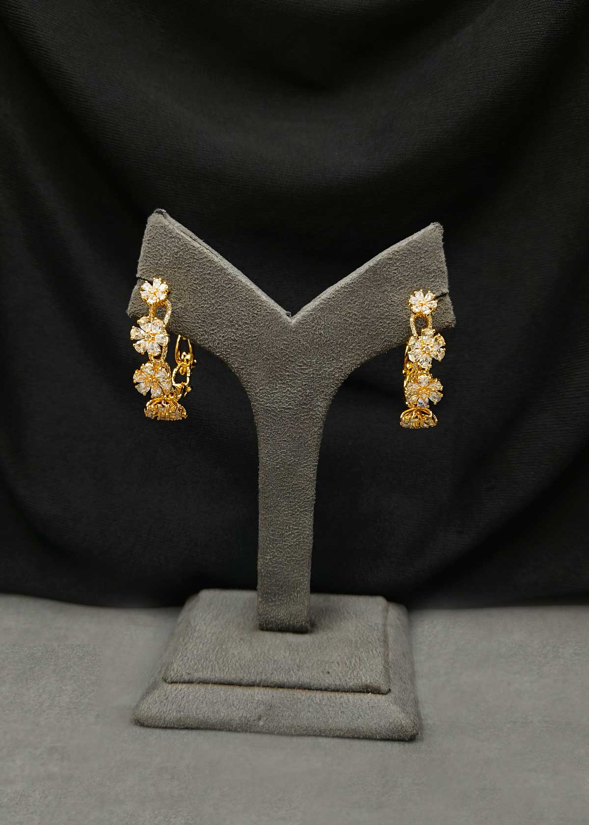 Cubic Zircon Gold And Silver Plated Floral Style Bali Hoop Earrings For Women