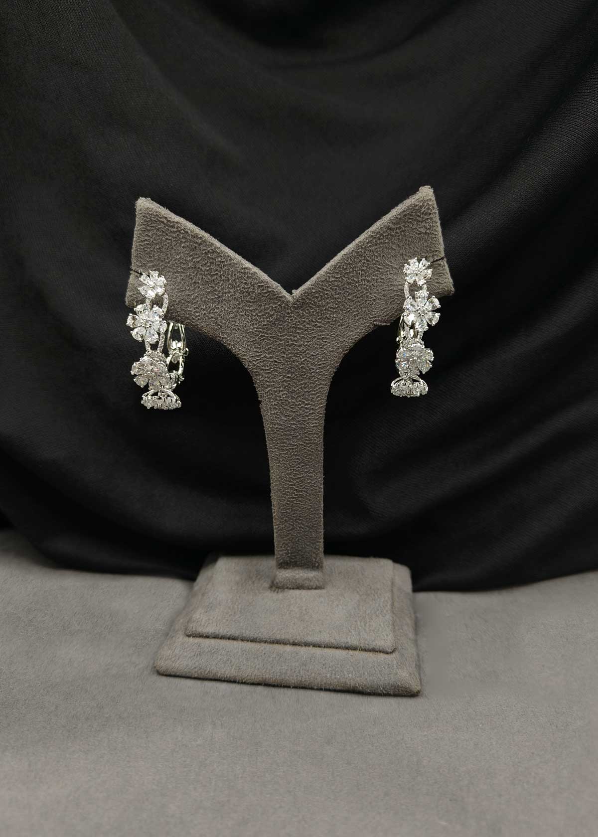 Cubic Zircon Gold And Silver Plated Floral Style Bali Hoop Earrings For Women