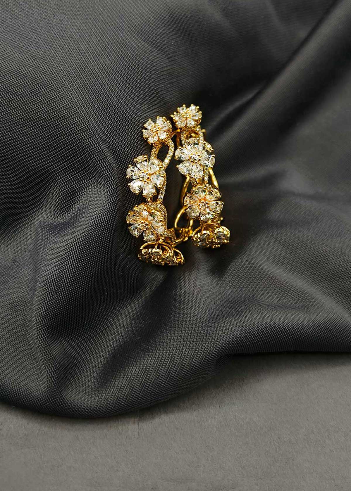 Cubic Zircon Gold And Silver Plated Floral Style Bali Hoop Earrings For Women