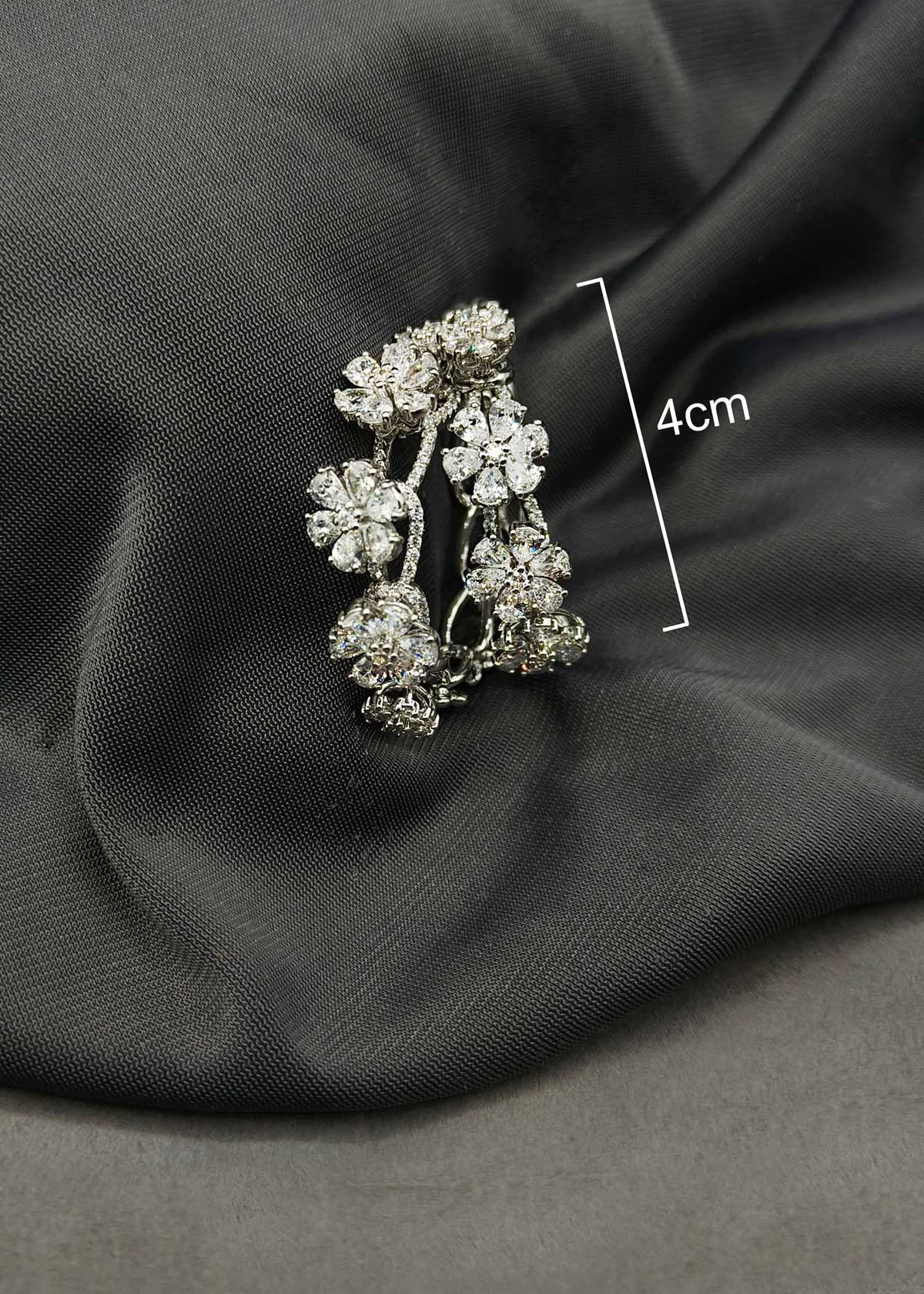 Cubic Zircon Gold And Silver Plated Floral Style Bali Hoop Earrings For Women