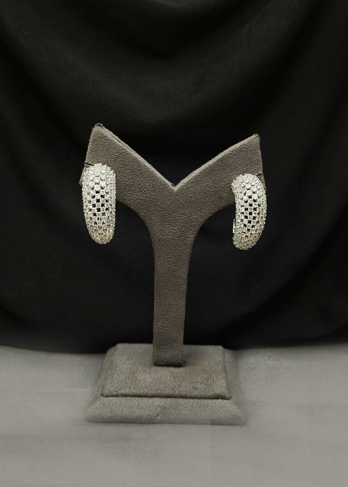 Two Tone Fancy Broad C shape Diamond Bali earring For Women