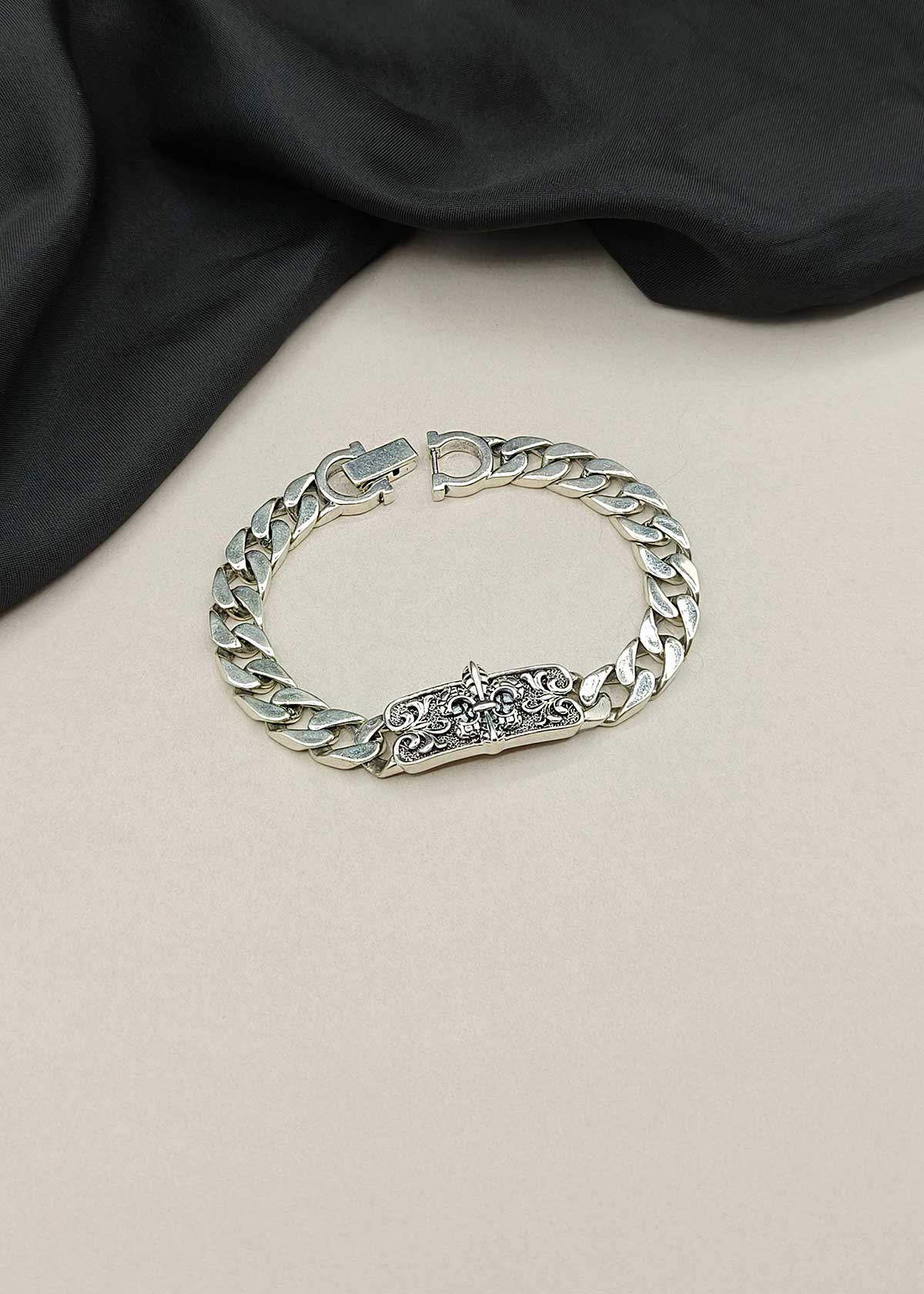 92.5 Sterling Silver Oxidized Curb Link Men's Loose Bracelet