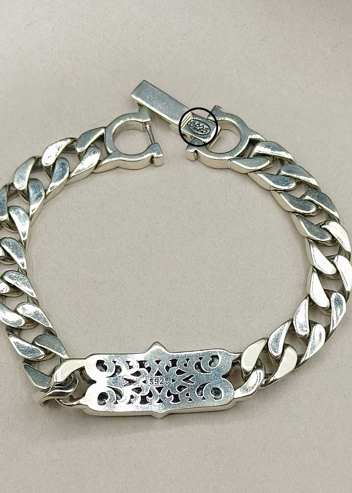 92.5 Sterling Silver Oxidized Curb Link Men's Loose Bracelet