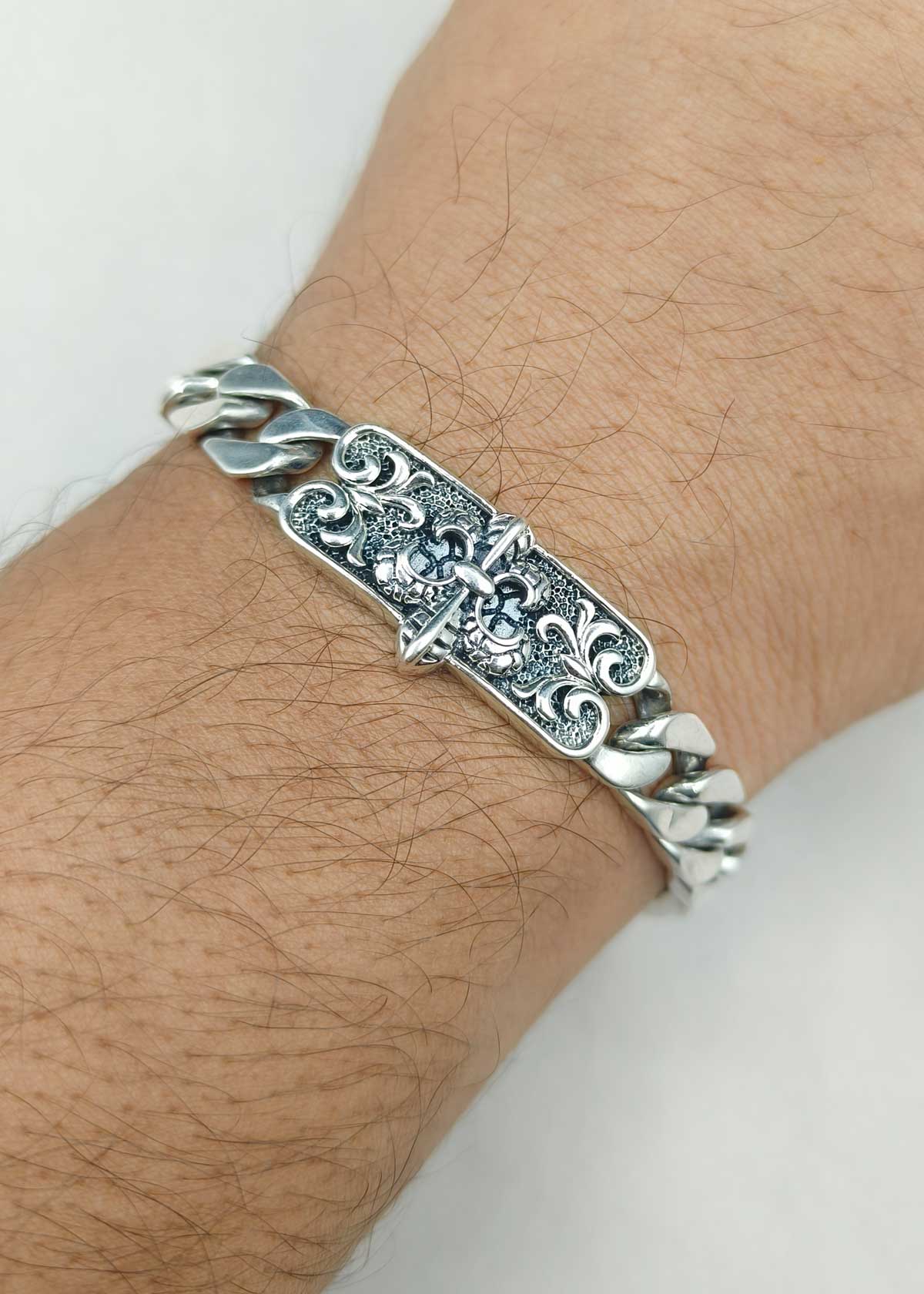 92.5 Sterling Silver Oxidized Curb Link Men's Loose Bracelet