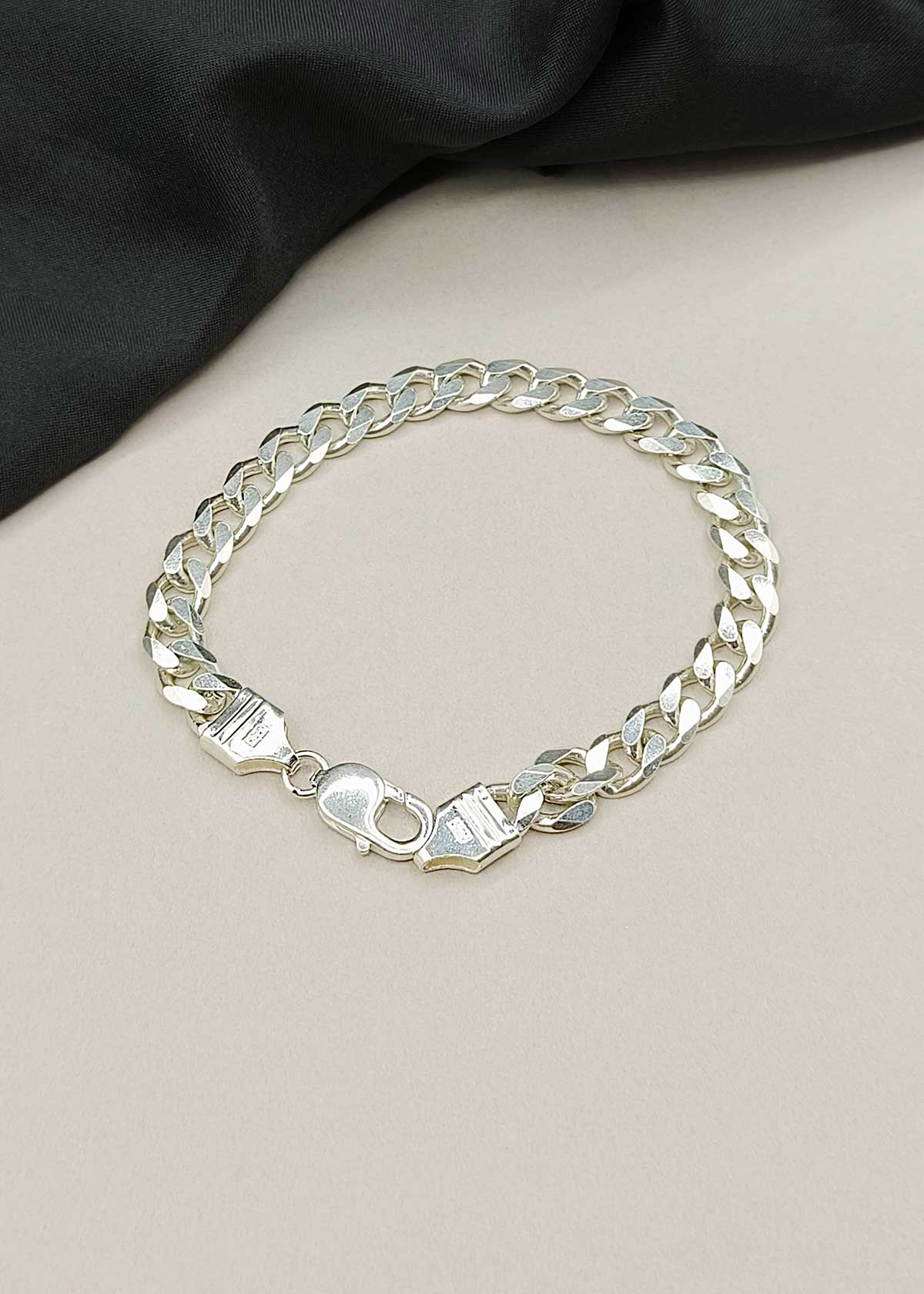 92.5 Sterling Silver Bold Curb Link Style Loose Bracelet For Men